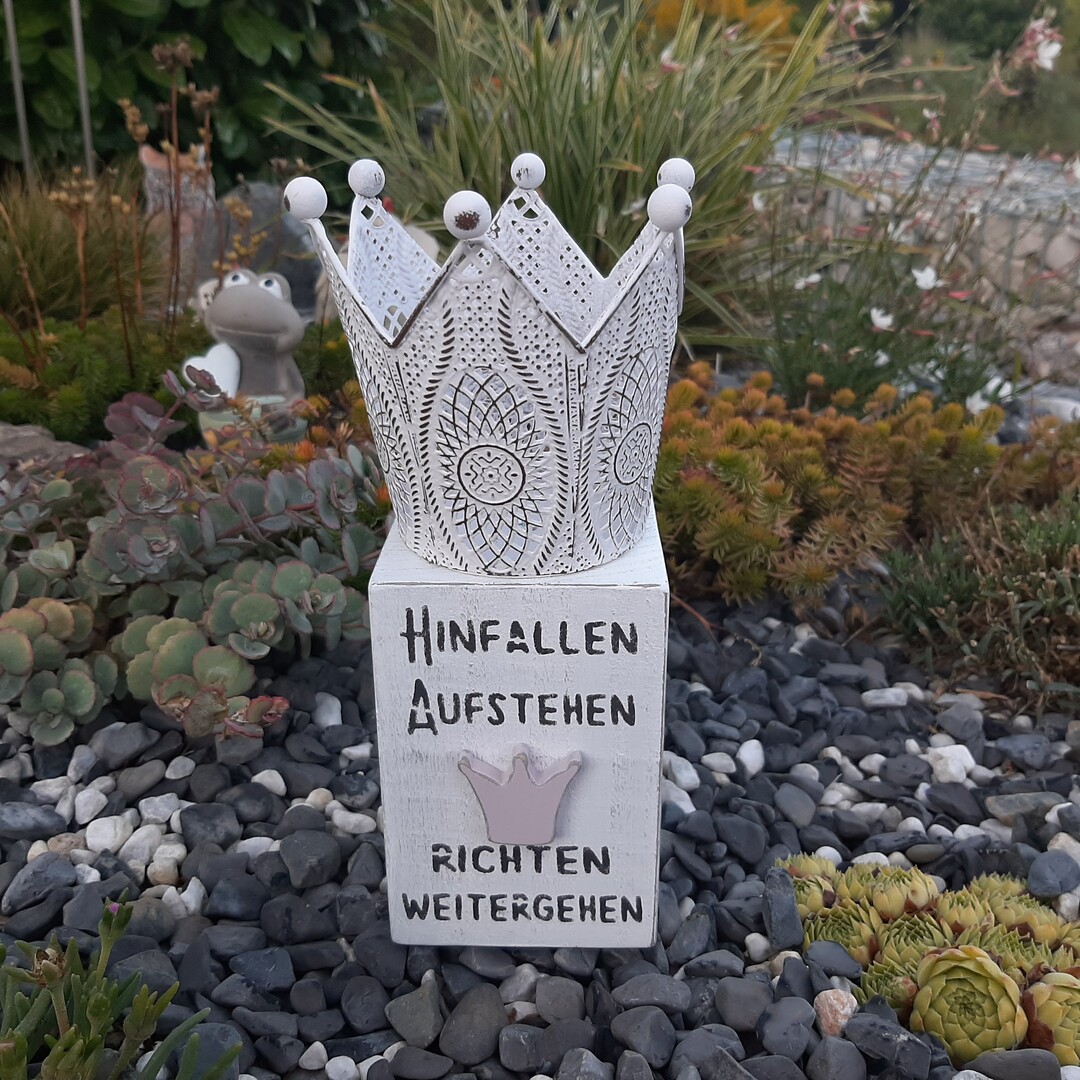 Teelicht Holzwürfel "Hinfallen, Aufstehen, Krone richten"