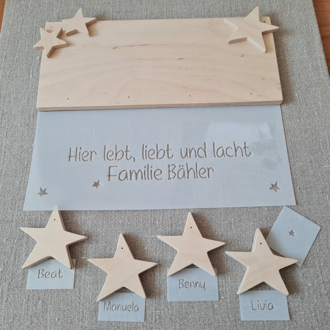 Familien Türschild mit Sternen zum selber bemalen