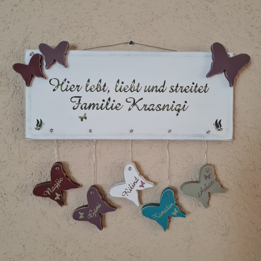 Familien Türschild mit Schmetterlingen