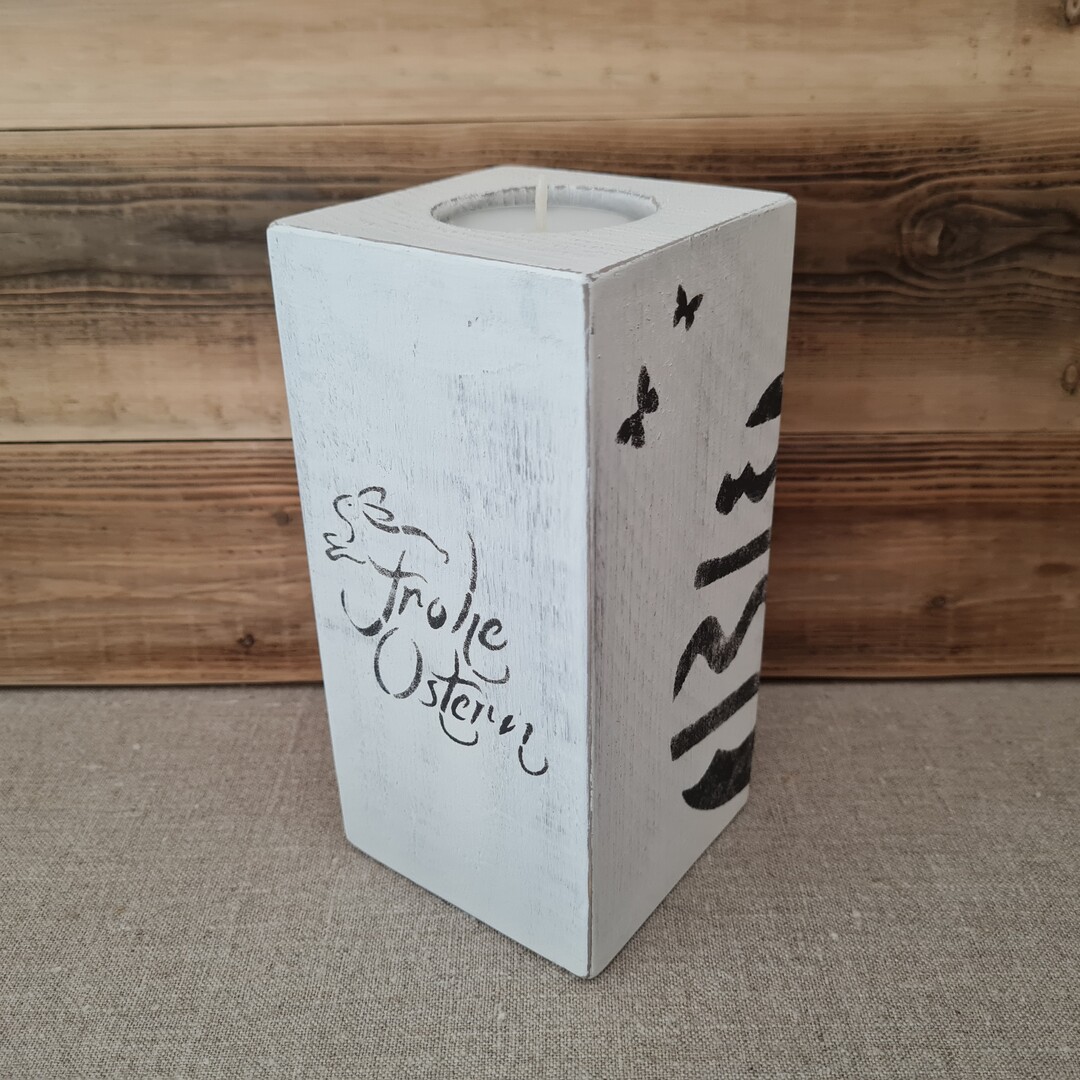 Teelicht Holzwürfel "Frohe Ostern 1" 